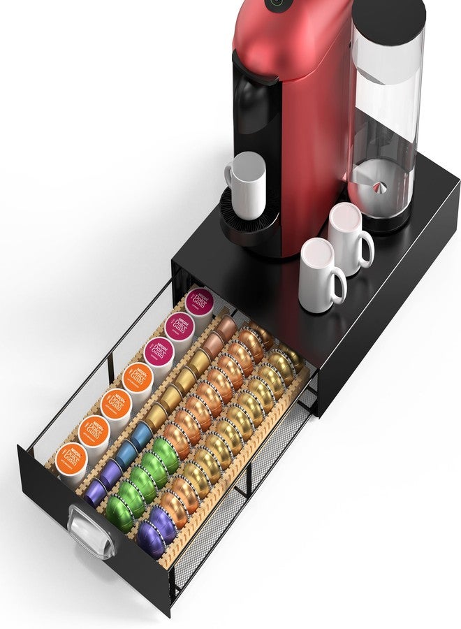 KES Adjustable Metal Coffee Pod Holder Drawer Fit All Pods Size, Heavy Duty Coffee Pod Organizer for Nespresso Vertuo, K-cup, Nespresso Origin Capsules, 40/52Pcs Capacity, Matte Black, KCPH502-BK - Image 1