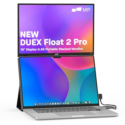 MP New Mobile Pixels Duex Float 2 Pro 2.5 K Portable Monitor, 16" Laptop Screen Extender (Built-in Kickstand), USB C/HDMI Stacked Monitor Extender with Dual Speakers, Windows, MacOS, Switch, Android - Image 1