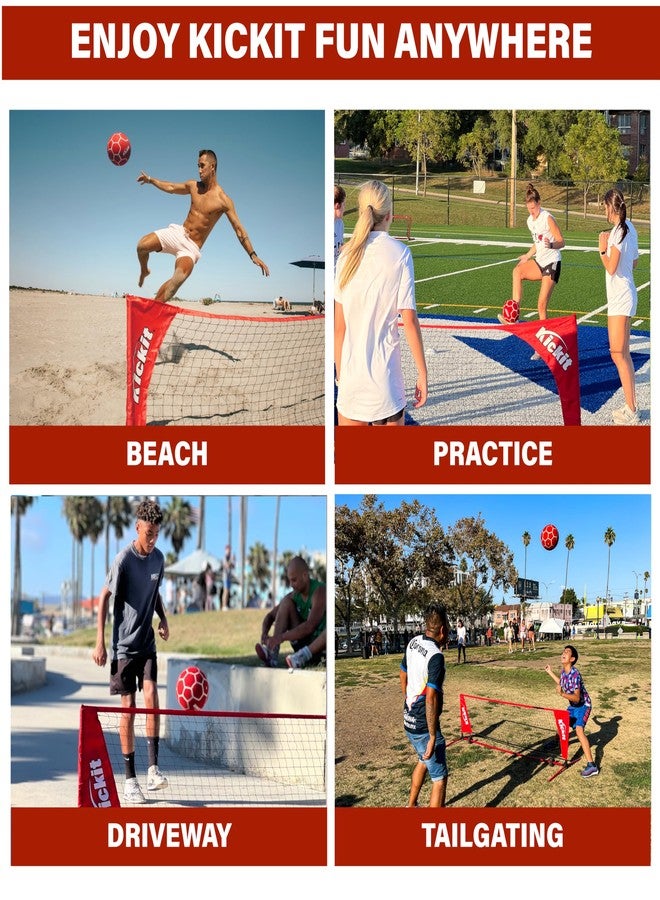 Kickit Soccer Tennis Game Set, Portable 6.5' Wide x 2' High Net & Soft Lightweight Ball, Play Outdoors, Indoors, Backyard, Beach, Complete Skills Training & Travel Friendly, Original - Image 5