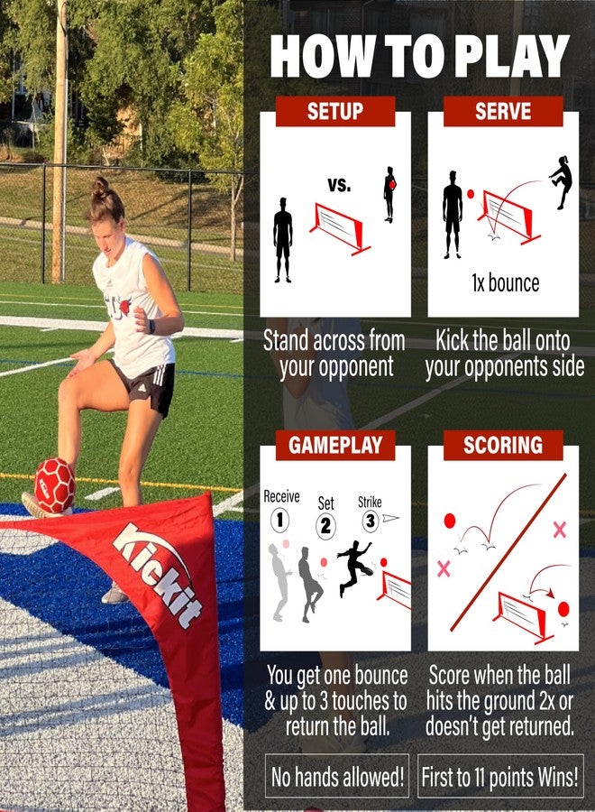 Kickit Soccer Tennis Game Set, Portable 6.5' Wide x 2' High Net & Soft Lightweight Ball, Play Outdoors, Indoors, Backyard, Beach, Complete Skills Training & Travel Friendly, Original - Image 3