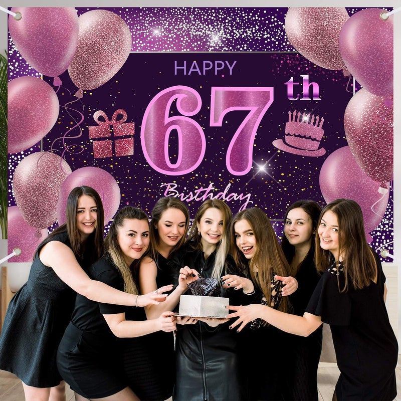 IMISI 67th Birthday Decorations for Girls IMISI Happy Birthday Banner Pink Decorations for A Party Birthday Backdrop for Women - Image 2