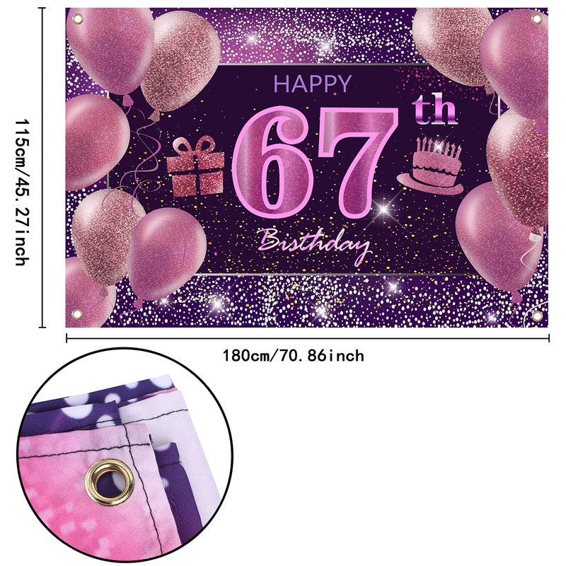 IMISI 67th Birthday Decorations for Girls IMISI Happy Birthday Banner Pink Decorations for A Party Birthday Backdrop for Women - Image 1
