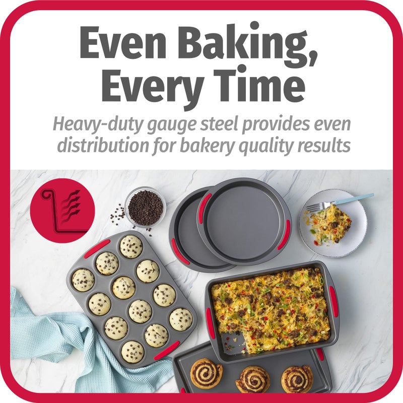 GoodCook 5-Piece Mega Grip Nonstick Bakeware Set â€“ Cookie Sheet Pan, 2 9â€ Round Cake Pans, 13â€ x 9â€ Bake & Roast Pan, 12-Cup Muffin Pan - Baking Supplies, Baking Pans Set - Image 3