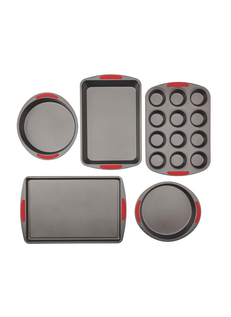 GoodCook - GoodCook 5-Piece Mega Grip Nonstick Bakeware Set – Cookie Sheet Pan, 2 9” Round Cake Pans, 13” x 9” Bake & Roast Pan, 12-Cup Muffin Pan - Baking Supplies, Baking Pans Set - Image 1