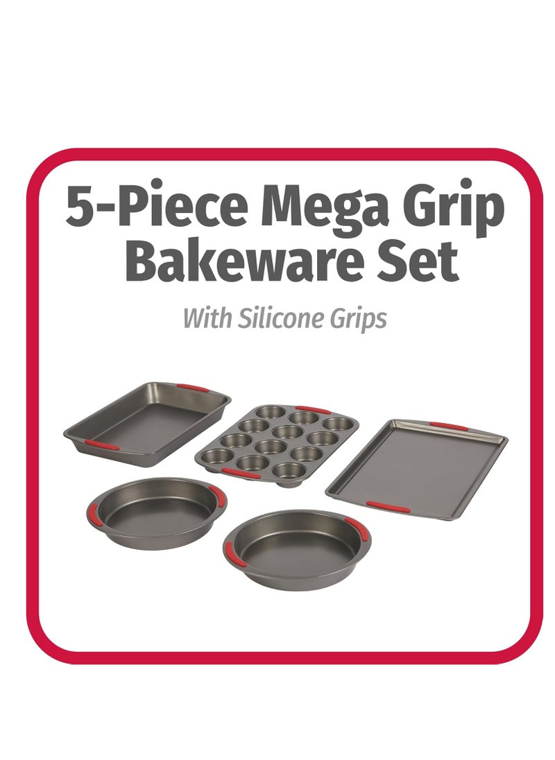GoodCook - GoodCook 5-Piece Mega Grip Nonstick Bakeware Set – Cookie Sheet Pan, 2 9” Round Cake Pans, 13” x 9” Bake & Roast Pan, 12-Cup Muffin Pan - Baking Supplies, Baking Pans Set - Image 1