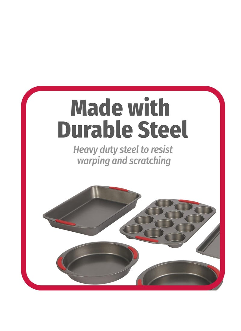 GoodCook - GoodCook 5-Piece Mega Grip Nonstick Bakeware Set – Cookie Sheet Pan, 2 9” Round Cake Pans, 13” x 9” Bake & Roast Pan, 12-Cup Muffin Pan - Baking Supplies, Baking Pans Set - Image 1
