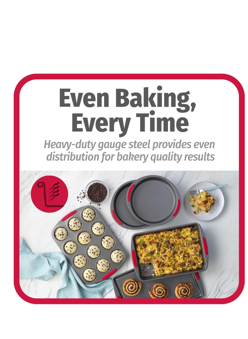 GoodCook - GoodCook 5-Piece Mega Grip Nonstick Bakeware Set – Cookie Sheet Pan, 2 9” Round Cake Pans, 13” x 9” Bake & Roast Pan, 12-Cup Muffin Pan - Baking Supplies, Baking Pans Set - Image 1