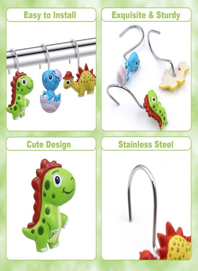 Faitove Dinosaur Shower Curtain Hooks Stainless Steel Kids Cute Funny T-Rex Dino Bathroom Decor Rings Colorful Resin Hangers for Boys Girls 12 PCS - Image 4