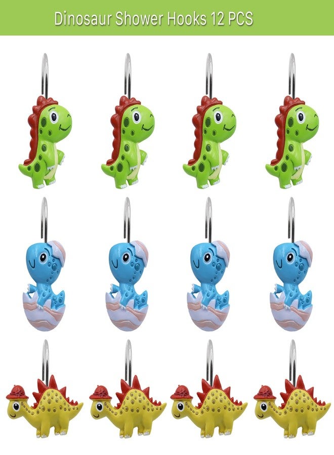 Faitove Dinosaur Shower Curtain Hooks Stainless Steel Kids Cute Funny T-Rex Dino Bathroom Decor Rings Colorful Resin Hangers for Boys Girls 12 PCS - Image 2
