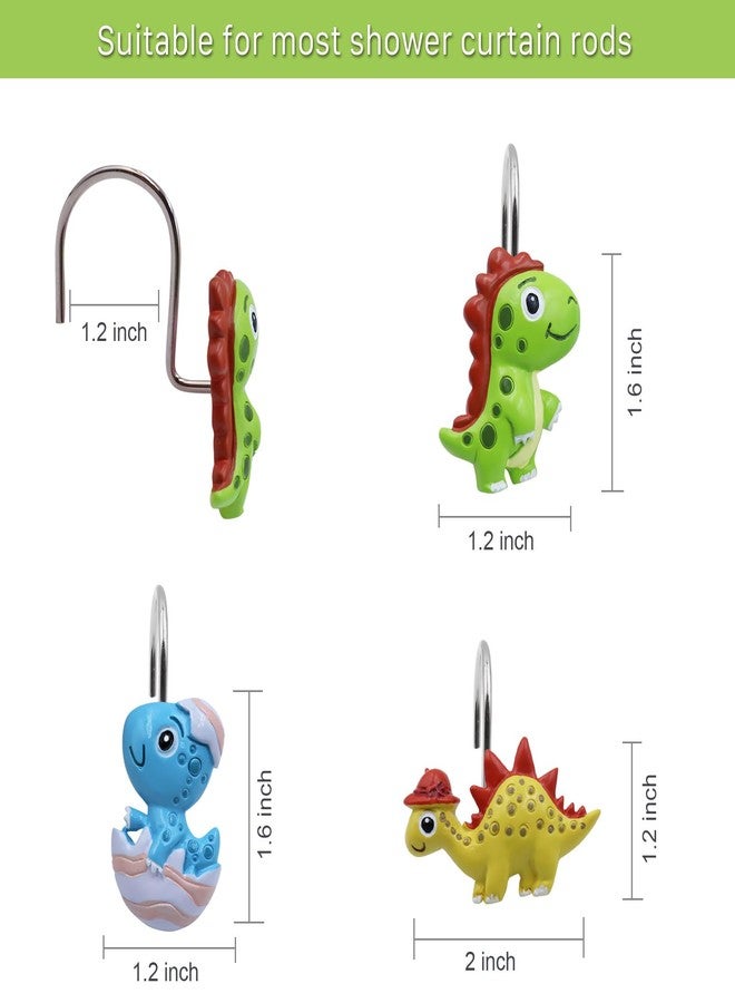 Faitove Dinosaur Shower Curtain Hooks Stainless Steel Kids Cute Funny T-Rex Dino Bathroom Decor Rings Colorful Resin Hangers for Boys Girls 12 PCS - Image 3