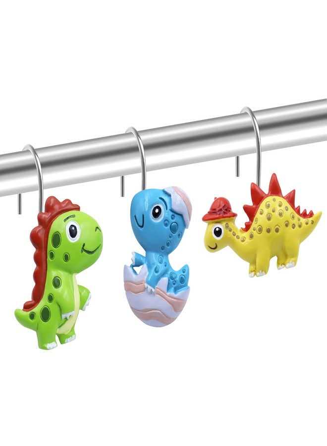 Faitove Dinosaur Shower Curtain Hooks Stainless Steel Kids Cute Funny T-Rex Dino Bathroom Decor Rings Colorful Resin Hangers for Boys Girls 12 PCS - Image 1