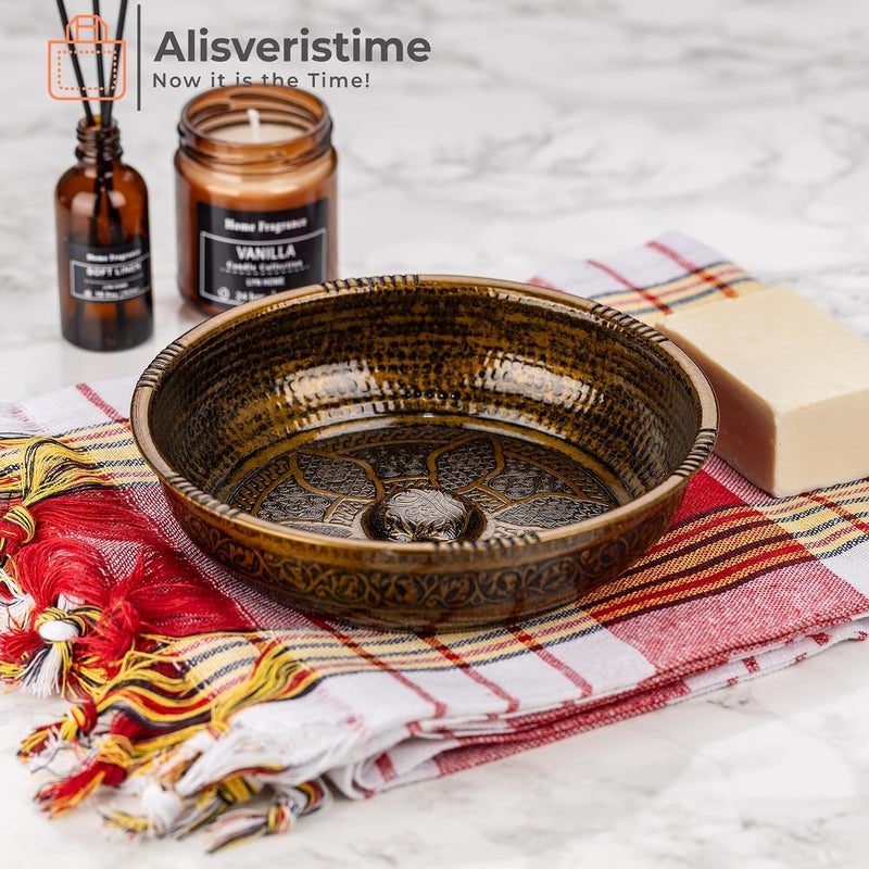 Alisveristime وعاء حمام نحاسي تركي أصيل من (وزن 440 جرام، مصنوع من الزنك، لون أسود) - Image 2