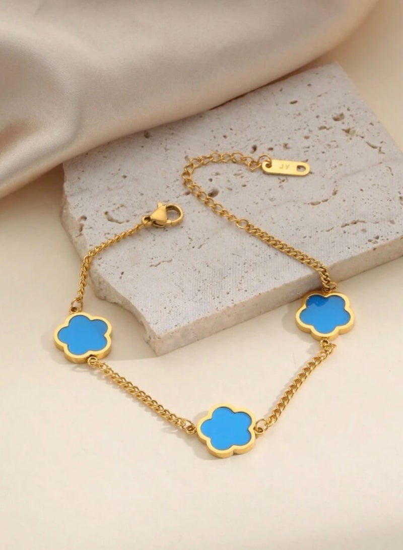 نون-شى اسوارة نسائية أنيقة من الاستانلس ستيل مطلية باللون الذهبي عيار 18