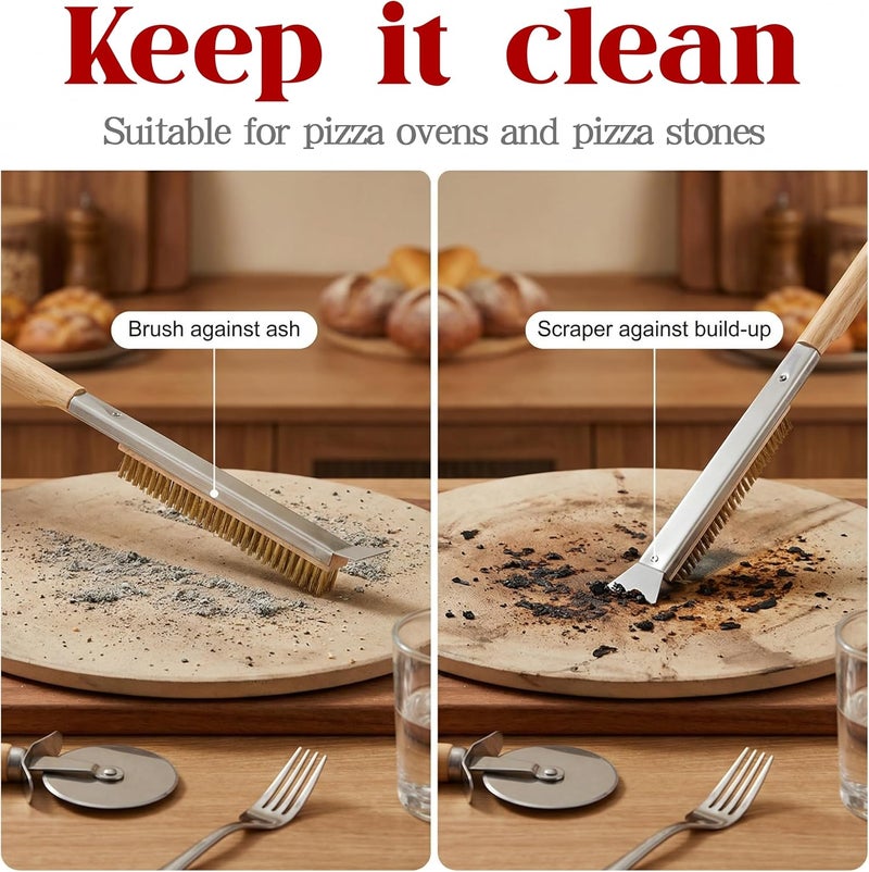 ZEAYEA 21 Inch Pizza Oven Brush with Scraper, Brass Bristles, Copper Wire Pizza Stone Cleaning Brush for BBQ Grill Cleaning, Outdoor Oven Accessories - Image 4