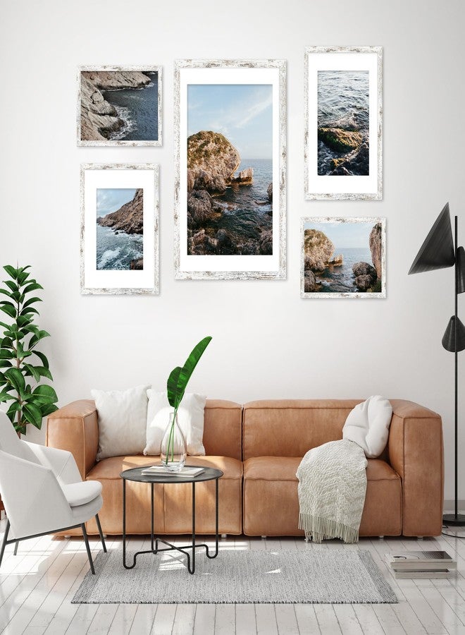 iRahmen 16x24 Picture Frame Set of 2 with Plexiglass, Distressed White Poster Frame Display 12x18 Picture with Mat or 16 x 24 Without Mat, Wood Photo Frame for Gallery Wall Mounting - Image 2