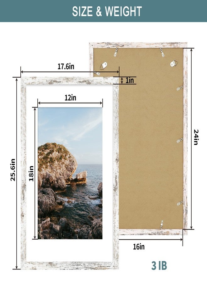 iRahmen 16x24 Picture Frame Set of 2 with Plexiglass, Distressed White Poster Frame Display 12x18 Picture with Mat or 16 x 24 Without Mat, Wood Photo Frame for Gallery Wall Mounting - Image 3