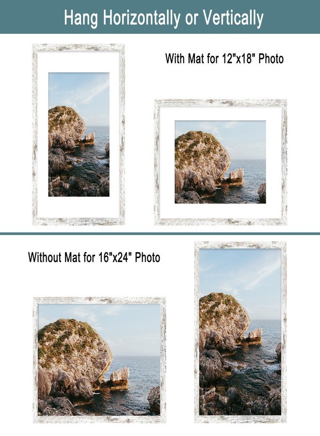 iRahmen 16x24 Picture Frame Set of 2 with Plexiglass, Distressed White Poster Frame Display 12x18 Picture with Mat or 16 x 24 Without Mat, Wood Photo Frame for Gallery Wall Mounting - Image 5