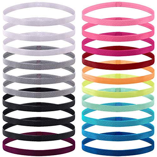 Duufin 20 Pieces Elastic Headbands Non Slip Sport Headband Colorful Workout Headband Sweatband Fashion Yoga, Running Elastic Sports Headbands for Women, Men and Girls, 14 Colors - Image 1