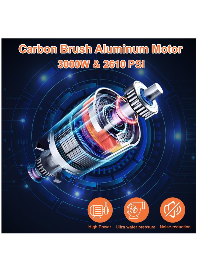 PROTON Electric Pressure Washer 2610 PSI Max 2.7 GPM 3000W Compact Portable Power Washer with 52.5 FT Hose Adjustable Nozzles and Foam Cannon - Image 2