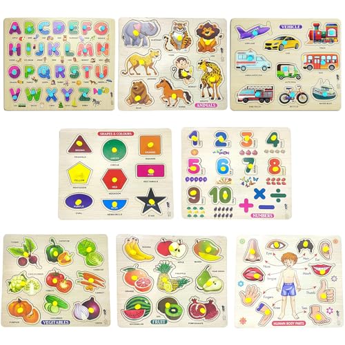 APPSTER ABCD, Animal, Vehicles, Shape Color, Numbers, Fruits, Vegetables & Body Parts Wooden Puzzle Toy for Kids Jigsaw Puzzles for Adults Baby Learning Educational Toys Board Game (8pcs Jumbo Size) - Image 1