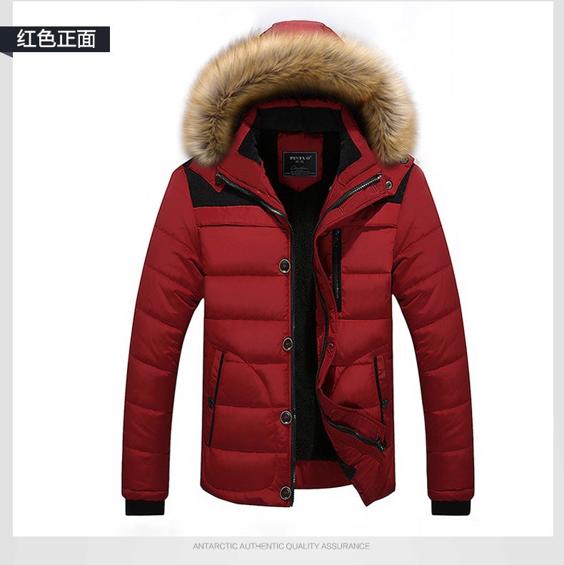 2020 Winter Stitching Hooded Wool Collar Cotton-Padded Clothes Large Size Dad'S Fleece-Added Thickened Cotton-Padded Jacket - Image 4