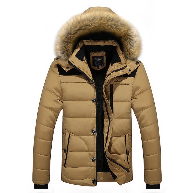 2020 Winter Stitching Hooded Wool Collar Cotton-Padded Clothes Large Size Dad'S Fleece-Added Thickened Cotton-Padded Jacket - Image 2
