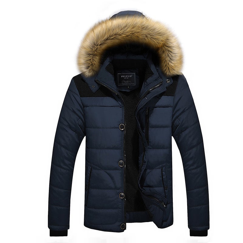 2020 Winter Stitching Hooded Wool Collar Cotton-Padded Clothes Large Size Dad'S Fleece-Added Thickened Cotton-Padded Jacket - Image 3