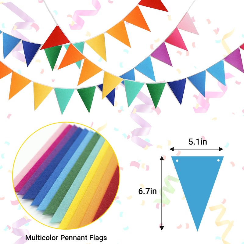 Eoopoon 4Pack 48PCS Colorful Pennant Banner Flags with 8.2ft Ribbon, Rainbow Felt Bunting Triangle Flags Party Decor for Birthday, Baby Shower, Nursery, Playroom, Wedding, Garden, Photo Backdrop - Image 5