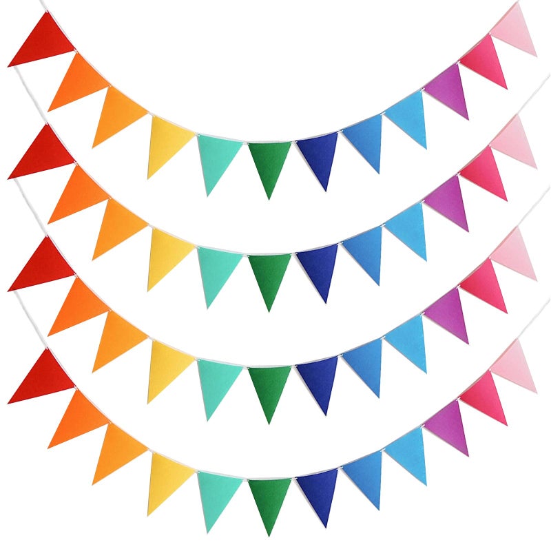 Eoopoon 4Pack 48PCS Colorful Pennant Banner Flags with 8.2ft Ribbon, Rainbow Felt Bunting Triangle Flags Party Decor for Birthday, Baby Shower, Nursery, Playroom, Wedding, Garden, Photo Backdrop - Image 1