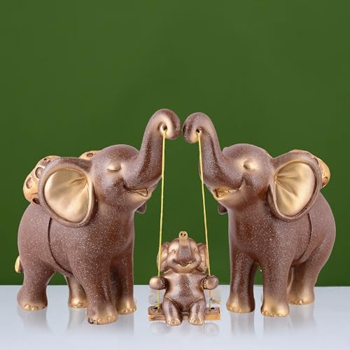 zart Decorative Elephant Family Showpiece Home & Office Decor(Brown) - Image 2