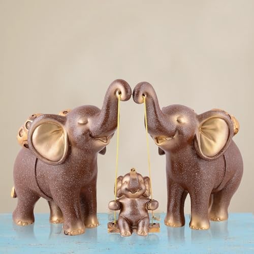 zart Decorative Elephant Family Showpiece Home & Office Decor(Brown) - Image 1
