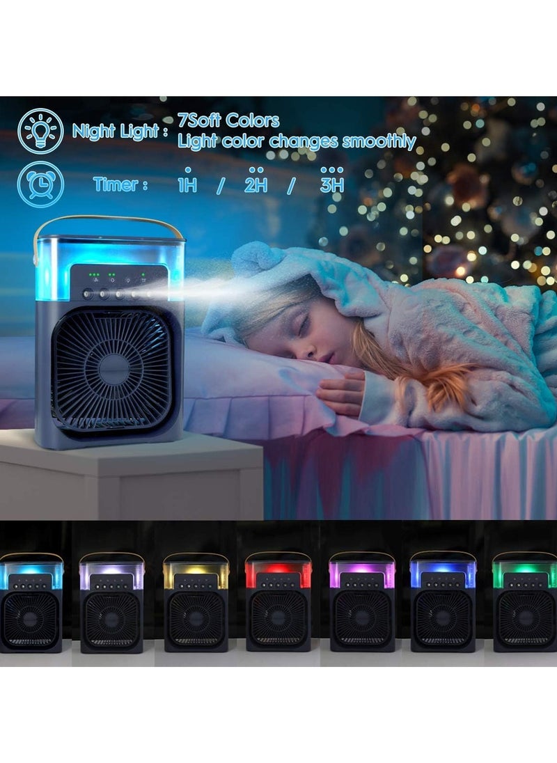 Generic - Air humidifier, portable evaporative cooler, 4 in 1, fan, sprayer, torch, and diffuser, 3 speeds and 7 colored lights, with a 600 ml multi-color tank. - Image 1