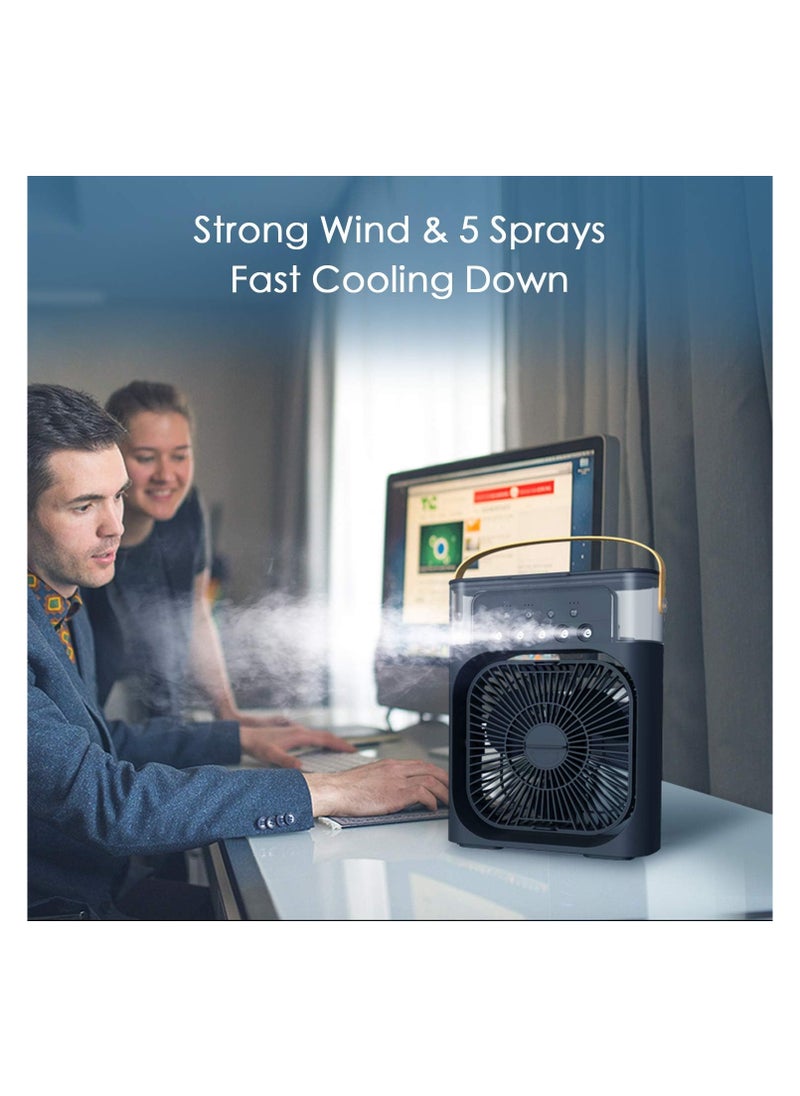 Generic - Air humidifier, portable evaporative cooler, 4 in 1, fan, sprayer, torch, and diffuser, 3 speeds and 7 colored lights, with a 600 ml multi-color tank. - Image 1