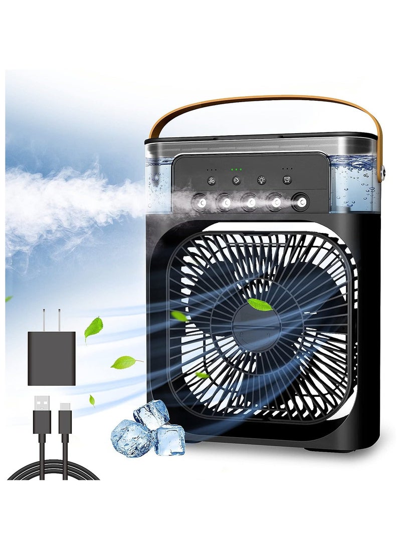 Generic - Air humidifier, portable evaporative cooler, 4 in 1, fan, sprayer, torch, and diffuser, 3 speeds and 7 colored lights, with a 600 ml multi-color tank. - Image 1