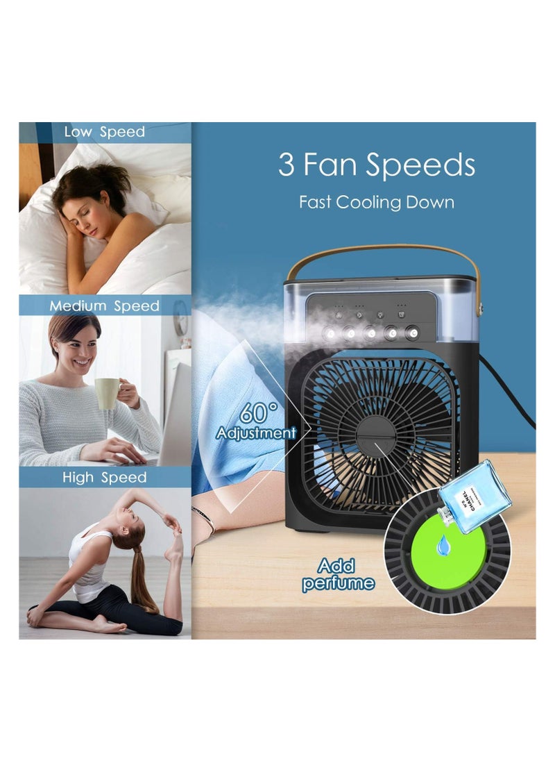 Generic - Air humidifier, portable evaporative cooler, 4 in 1, fan, sprayer, torch, and diffuser, 3 speeds and 7 colored lights, with a 600 ml multi-color tank. - Image 1