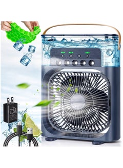 Air humidifier, portable evaporative cooler, 4 in 1, fan, sprayer, torch, and diffuser, 3 speeds and 7 colored lights, with a 600 ml multi-color tank.