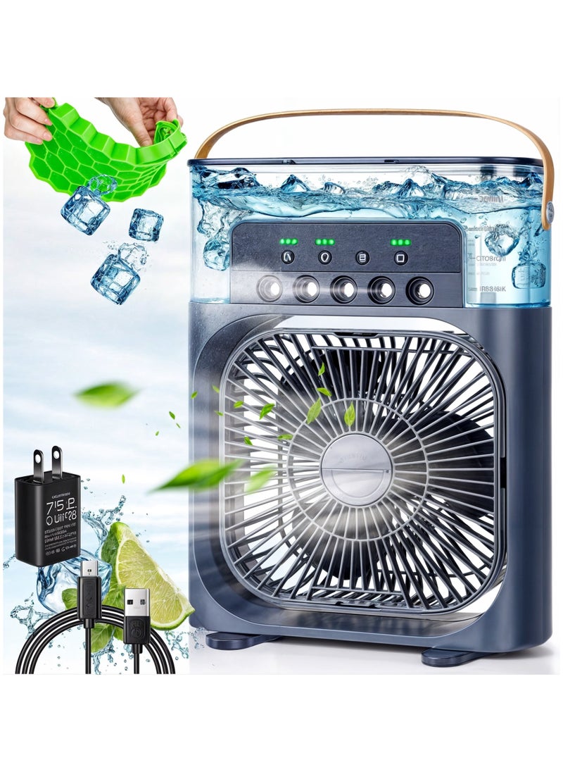Generic - Air humidifier, portable evaporative cooler, 4 in 1, fan, sprayer, torch, and diffuser, 3 speeds and 7 colored lights, with a 600 ml multi-color tank. - Image 1