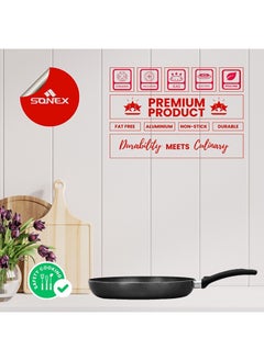 SONEX Sonex Non Stick Classic Fry Pan, Teflon Coating, Advanced Heat Distribution, Ergonomic Stay-Cool Handle, Hard Enamel Exterior, Super Strong Nonstick, Grey, Sizes 20-32 cm, Durable & Scratch-Resistant  - Image 5