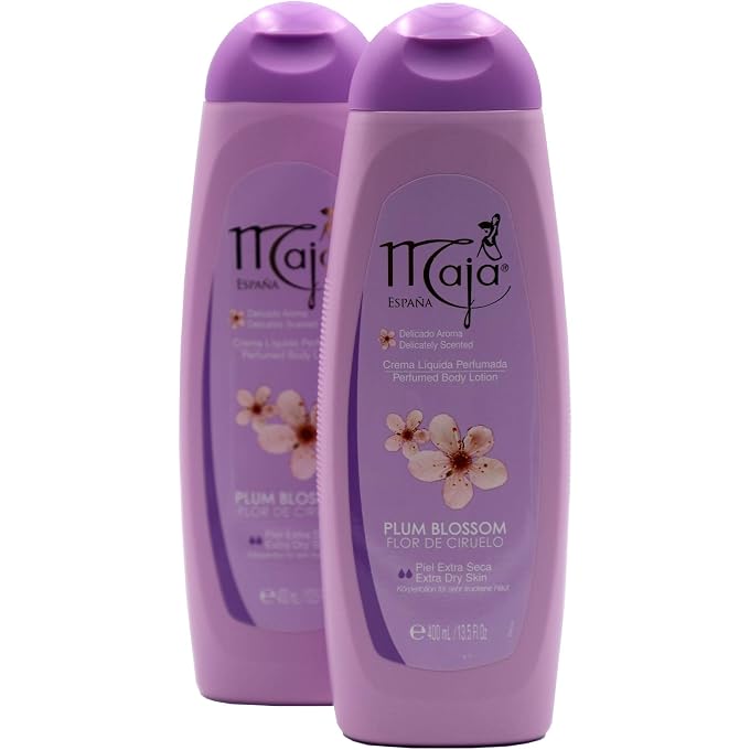 maja Plum Blossom Body Lotion, Perfumed Body Lotion with Almond Oil and Vitamin E for Dry Skin, Keeping your Skin Hydrated, Floral and Fruity Fragrance, 2-Pack of 13.5 FL Oz each, 2 Bottles - Image 1