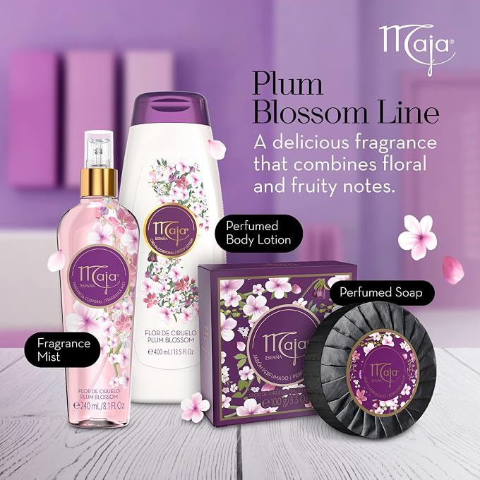 maja Plum Blossom Body Lotion, Perfumed Body Lotion with Almond Oil and Vitamin E for Dry Skin, Keeping your Skin Hydrated, Floral and Fruity Fragrance, 2-Pack of 13.5 FL Oz each, 2 Bottles - Image 2
