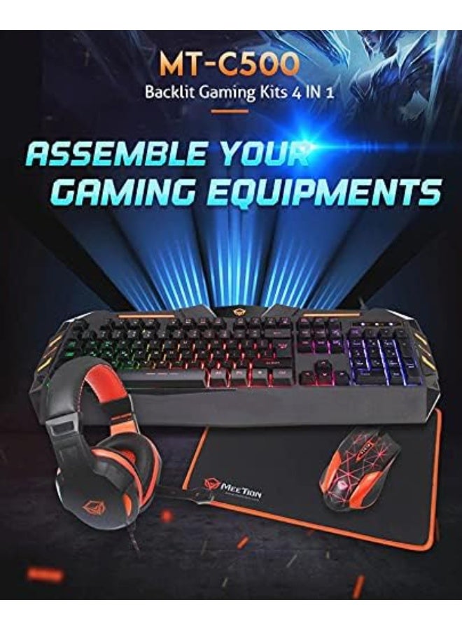 Meetion C500 4-in-1 Gaming Combo - Wired RGB Backlit Keyboard and Mouse Set - Includes Meetion Gaming Headset and Precision Mouse Pad - Image 3