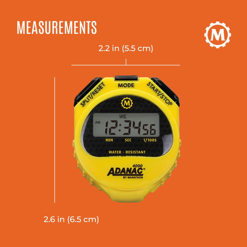 MARATHON Adanac 4000 Digital Stopwatch Timer, Yellow - High Precision Accuracy to 1/100th Seconds - Water, Dust & Shock Resistant - 46â€ Lanyard Included - Image 5