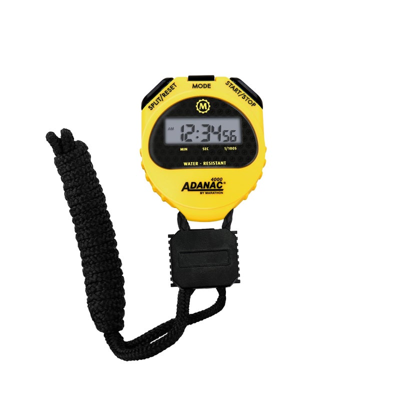 MARATHON Adanac 4000 Digital Stopwatch Timer, Yellow - High Precision Accuracy to 1/100th Seconds - Water, Dust & Shock Resistant - 46â€ Lanyard Included - Image 1