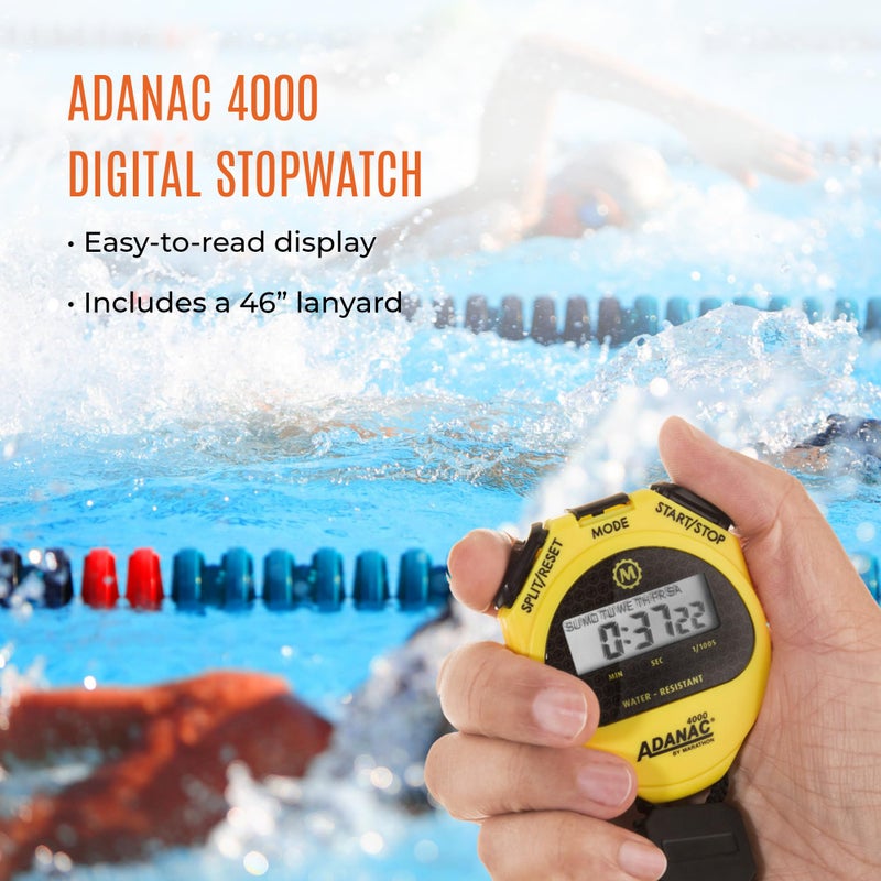MARATHON Adanac 4000 Digital Stopwatch Timer, Yellow - High Precision Accuracy to 1/100th Seconds - Water, Dust & Shock Resistant - 46â€ Lanyard Included - Image 2