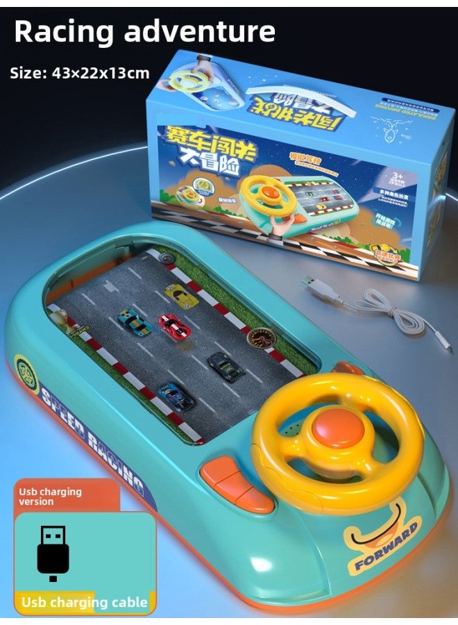 Electric Desktop Game Machine To Avoid Racing Car To Break Through The Big Adventure Children's Steering Wheel Simulation Driving Beneficial Intelligence Toys-Color:Racing Adventure [USB Charging Set] 661-8  - Image 1