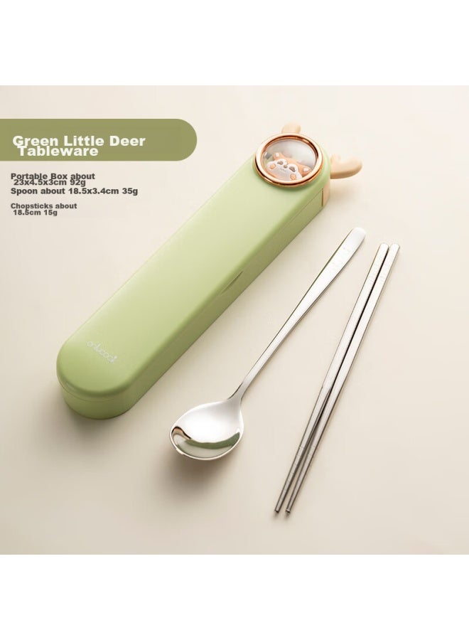 Onlycook Onlycook 304 Stainless Steel Portable Tableware Set For Students And Children, Chopsticks And Spoon With Storage Box - Original Color Deer Design - Image 1