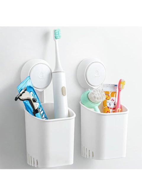 2 Pack Wall Mounted Toothbrush Holder, Powerful Toothpaste Toothbrush Suction Cup, Self-draining Shower Razor Holder, Kitchen Tableware Holder White 9.4x9.2x19.5cm