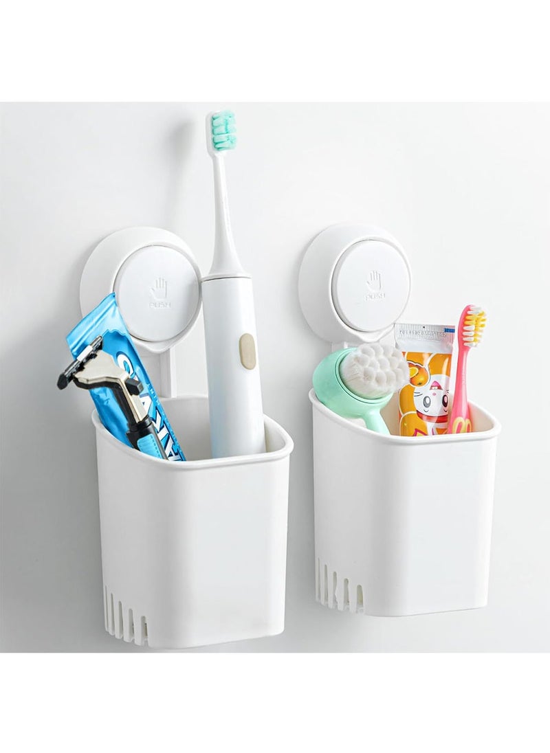 2 Pack Wall Mounted Toothbrush Holder, Powerful Toothpaste Toothbrush Suction Cup, Self-draining Shower Razor Holder, Kitchen Tableware Holder White 9.4x9.2x19.5cm