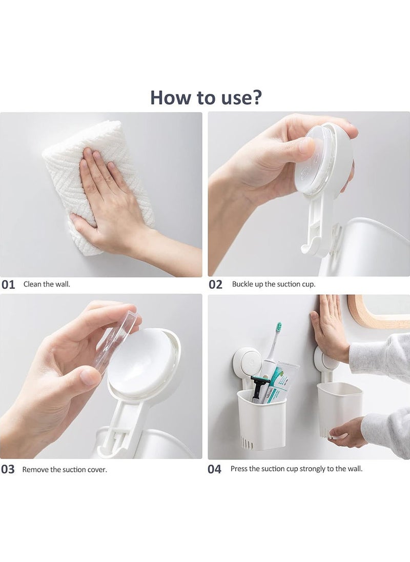 2 Pack Wall Mounted Toothbrush Holder, Powerful Toothpaste Toothbrush Suction Cup, Self-draining Shower Razor Holder, Kitchen Tableware Holder White 9.4x9.2x19.5cm