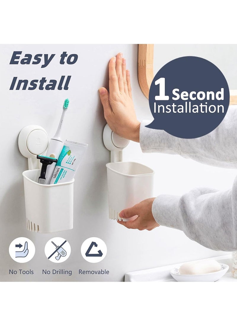 2 Pack Wall Mounted Toothbrush Holder, Powerful Toothpaste Toothbrush Suction Cup, Self-draining Shower Razor Holder, Kitchen Tableware Holder White 9.4x9.2x19.5cm
